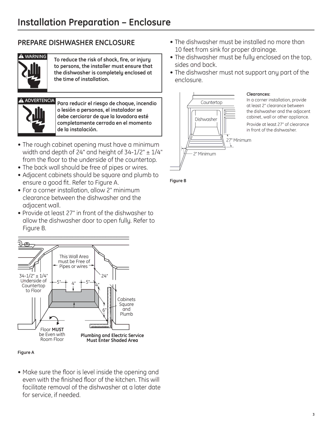 GE 206C1559P195 installation instructions Installation Preparation Enclosure, Prepare Dishwasher Enclosure 