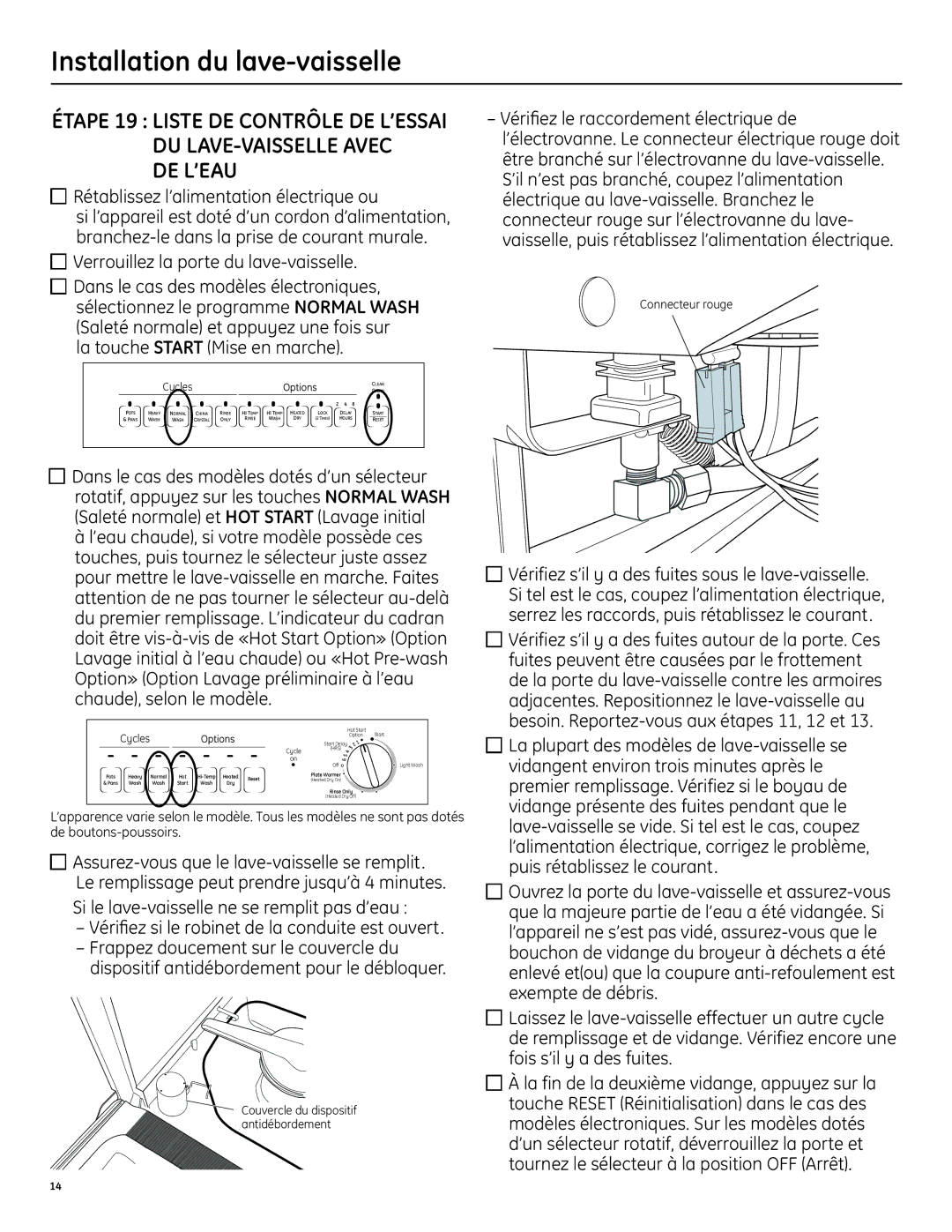 GE 206C1559P195 De L’Eau, Rétablissez l’alimentation électrique ou, Verrouillez la porte du lave-vaisselle 