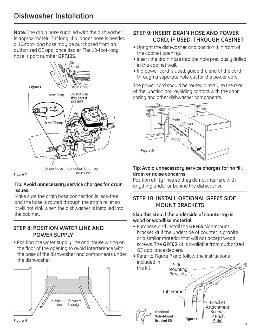 GE 206C1559P195 installation instructions Insert drain hose and Power CORD, if USED, through cabinet 