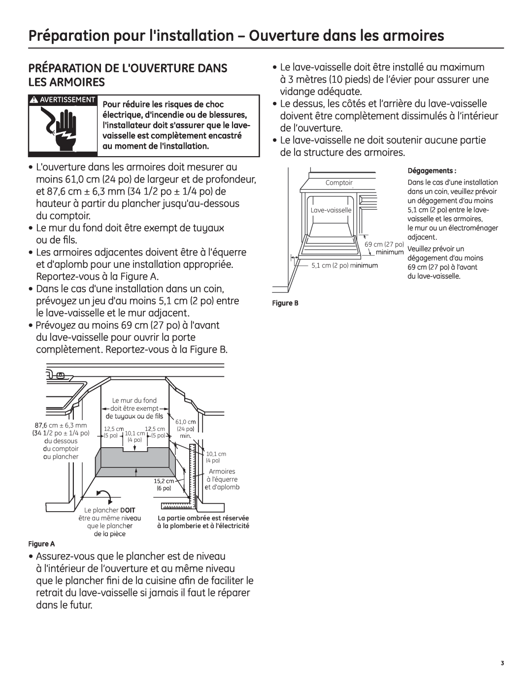 GE 206C1559P195 installation instructions Préparation De Louverture Dans Les Armoires 