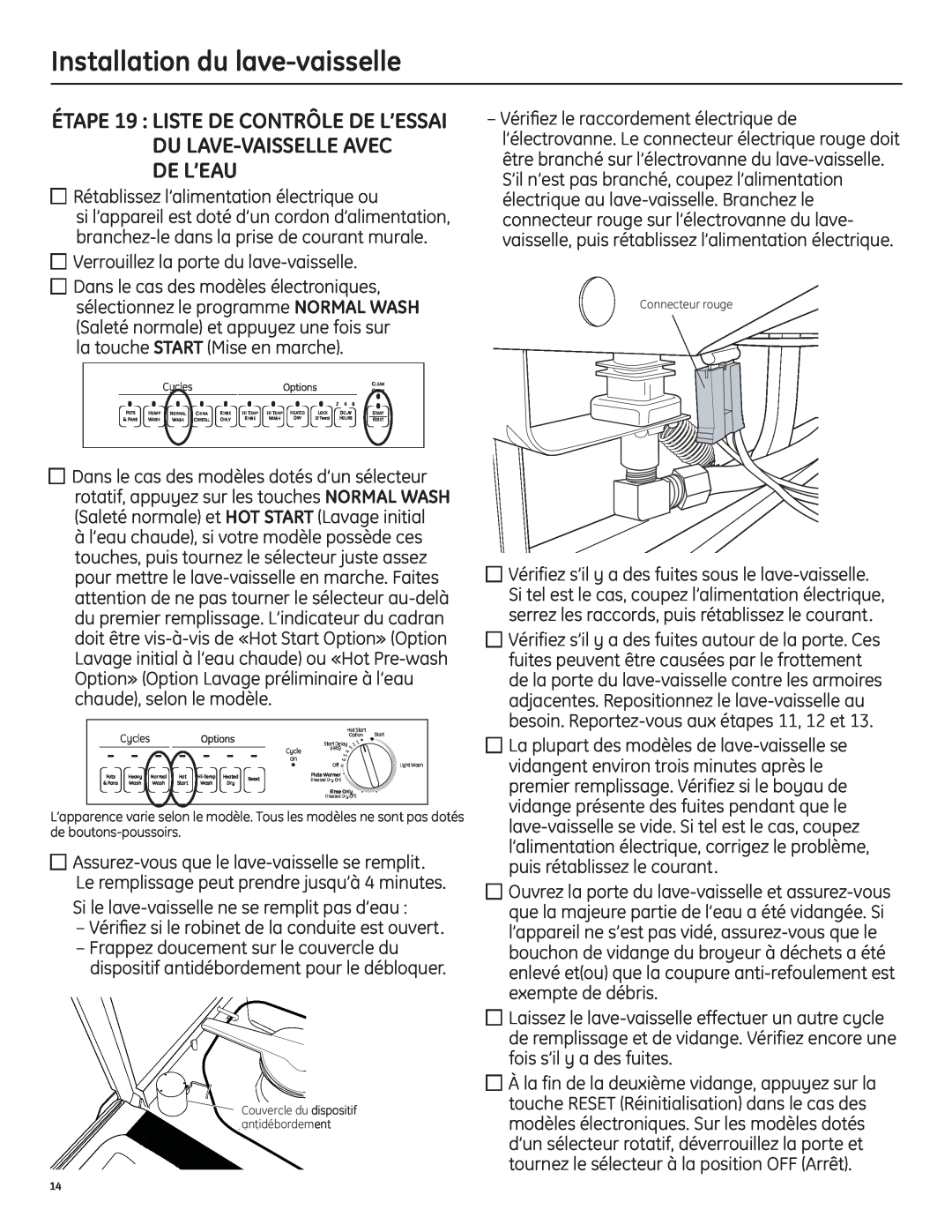 GE 206C1559P195 installation instructions De L’Eau, Installation du lave-vaisselle 