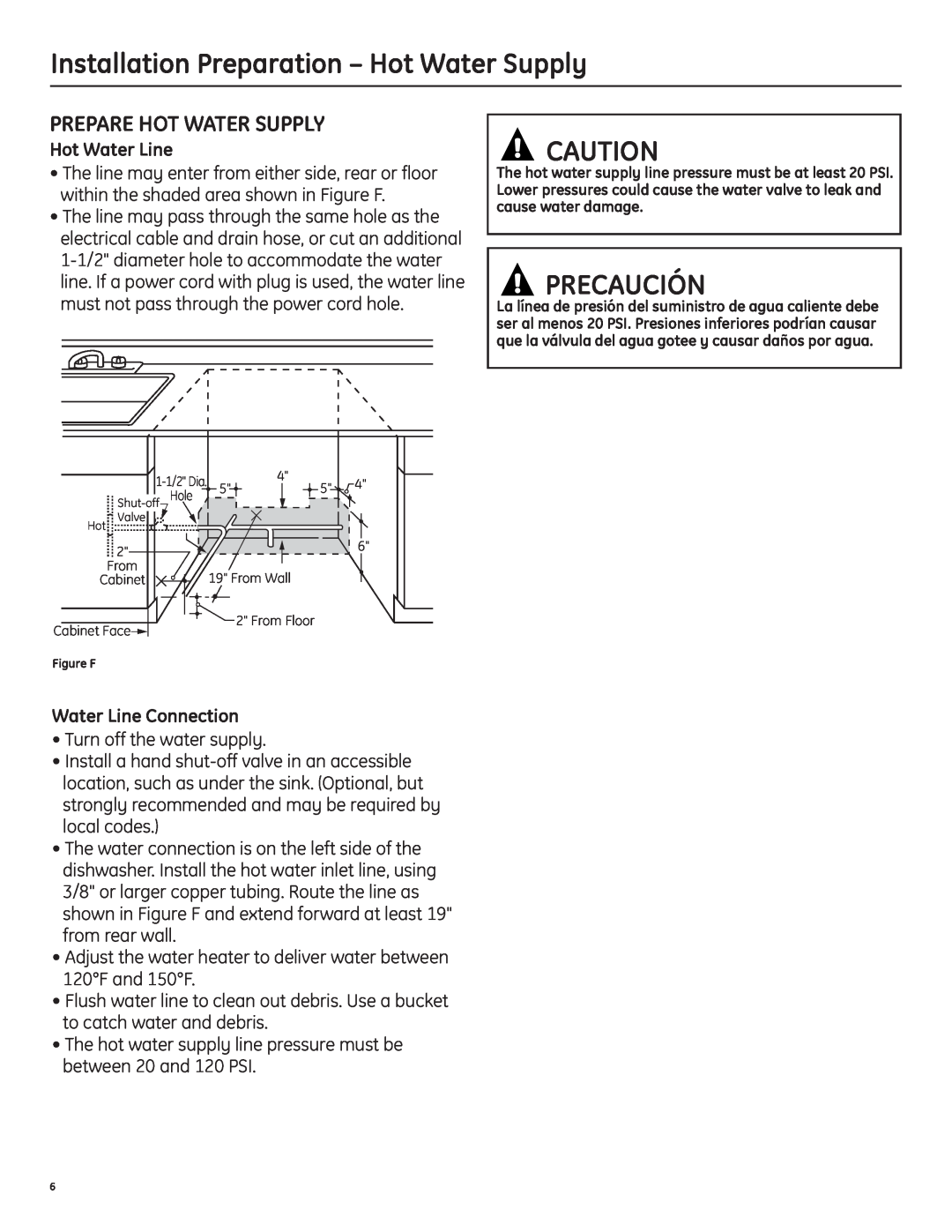 GE 206C1559P195 installation instructions Installation Preparation - Hot Water Supply, Prepare Hot Water Supply, Precaución 