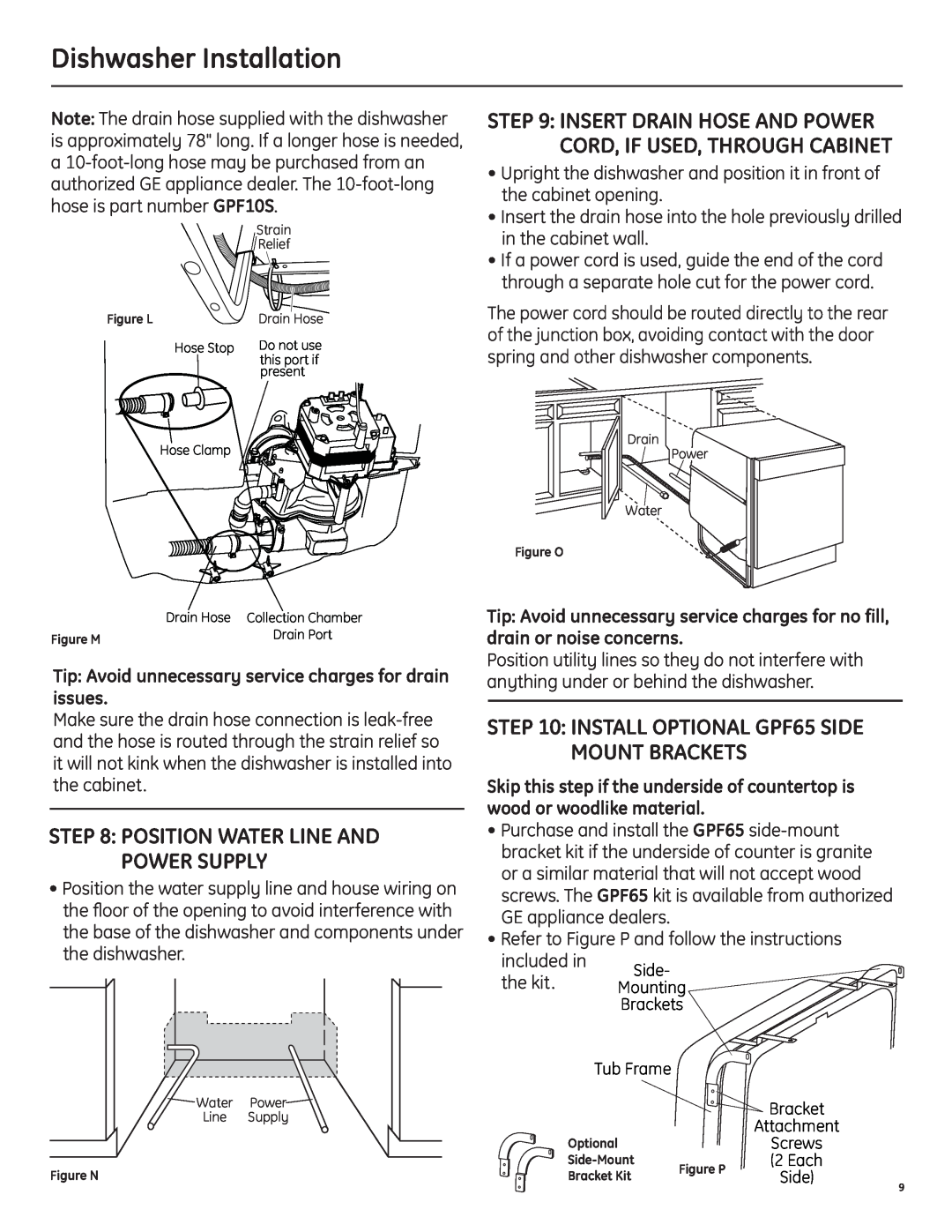 GE 206C1559P195 installation instructions Position Water Line And Power Supply, Dishwasher Installation 