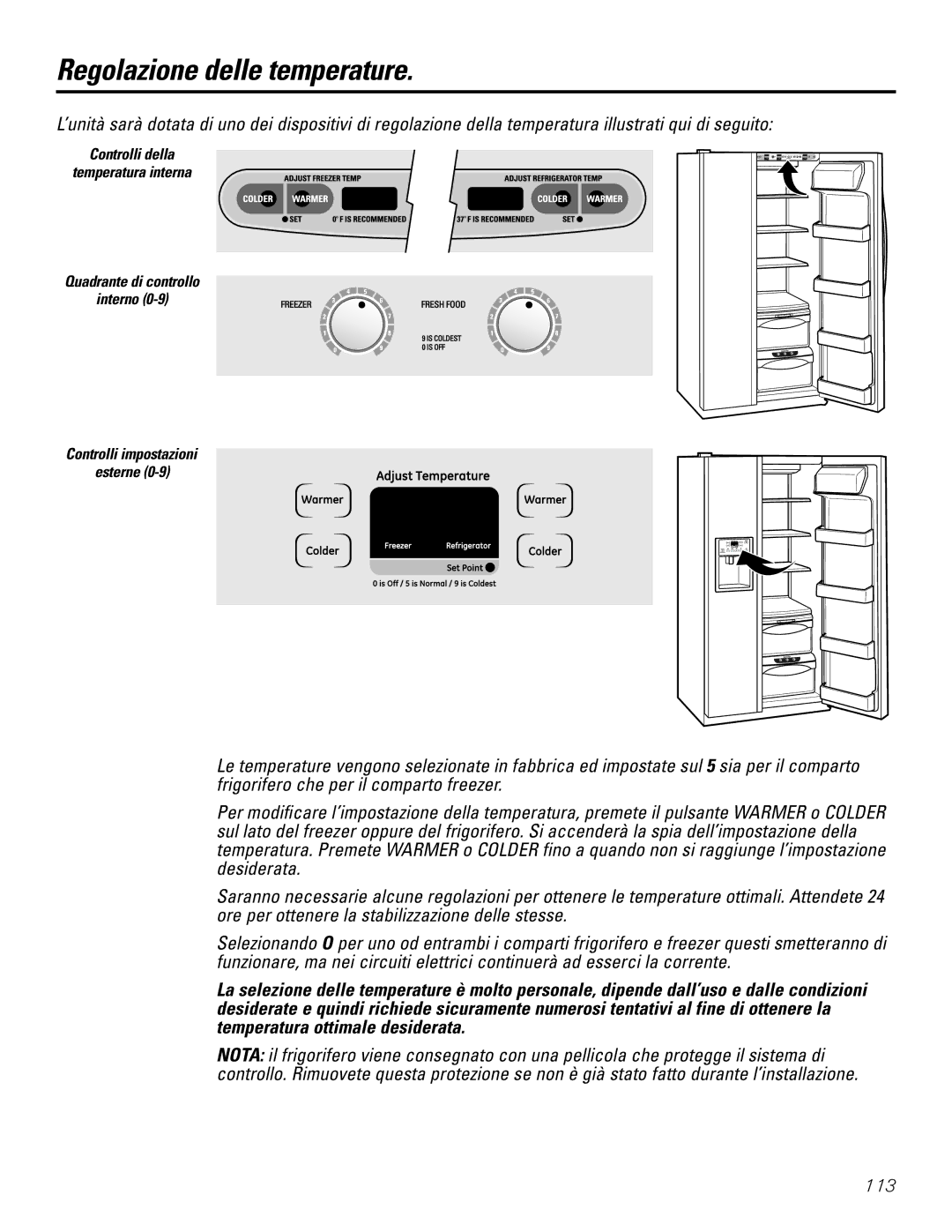 GE 21, 23, 25, 27, 29 installation instructions Regolazione delle temperature 