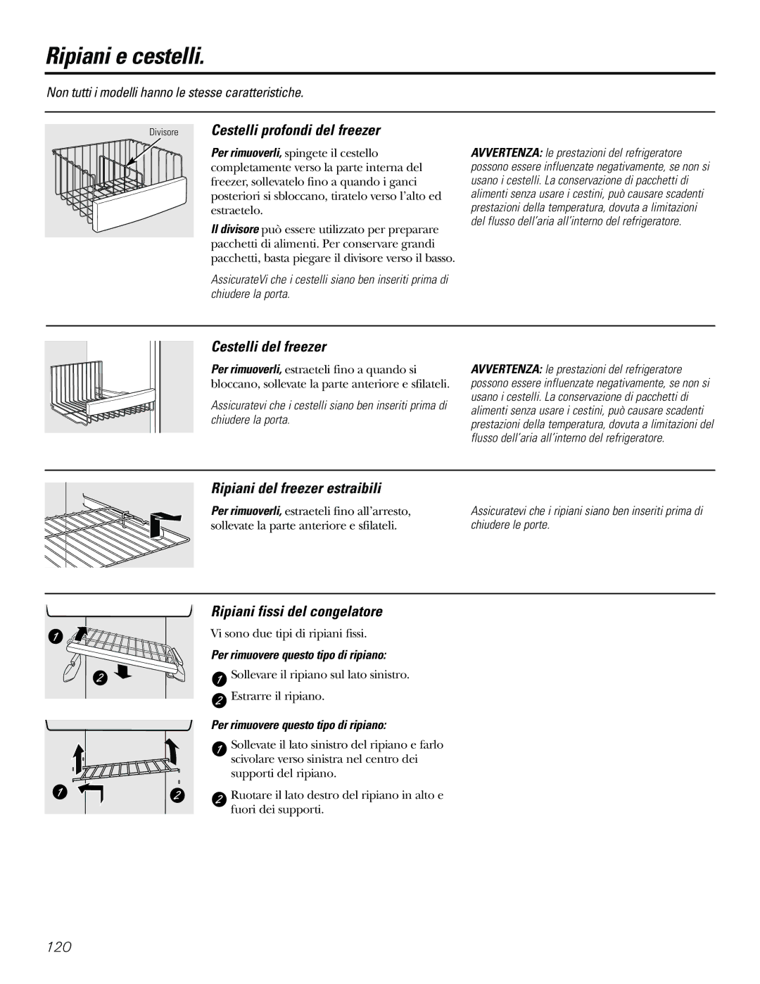 GE 21, 23, 25, 27, 29 Ripiani e cestelli, Divisore Cestelli profondi del freezer, Cestelli del freezer 