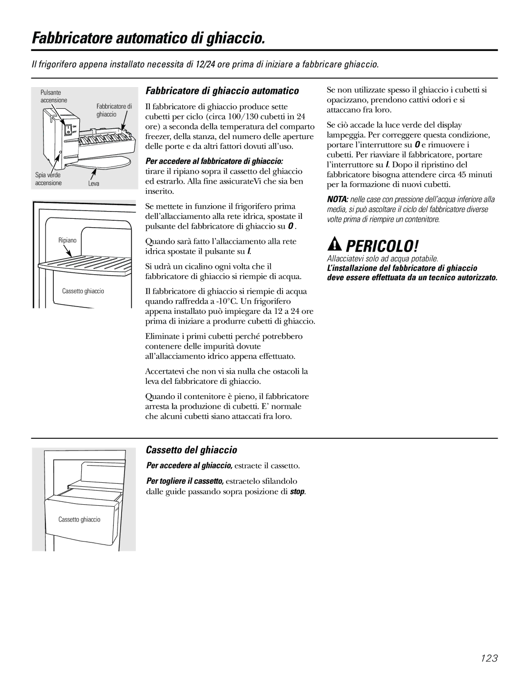 GE 21, 23, 25, 27, 29 Fabbricatore automatico di ghiaccio, Fabbricatore di ghiaccio automatico, Cassetto del ghiaccio 