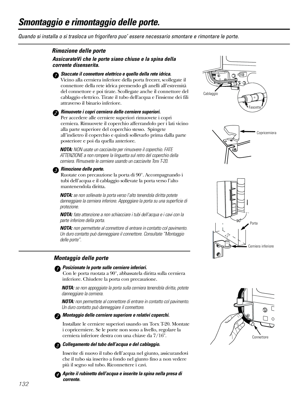 GE 21, 23, 25, 27, 29 Smontaggio e rimontaggio delle porte, Rimozione delle porte, Montaggio delle porte 