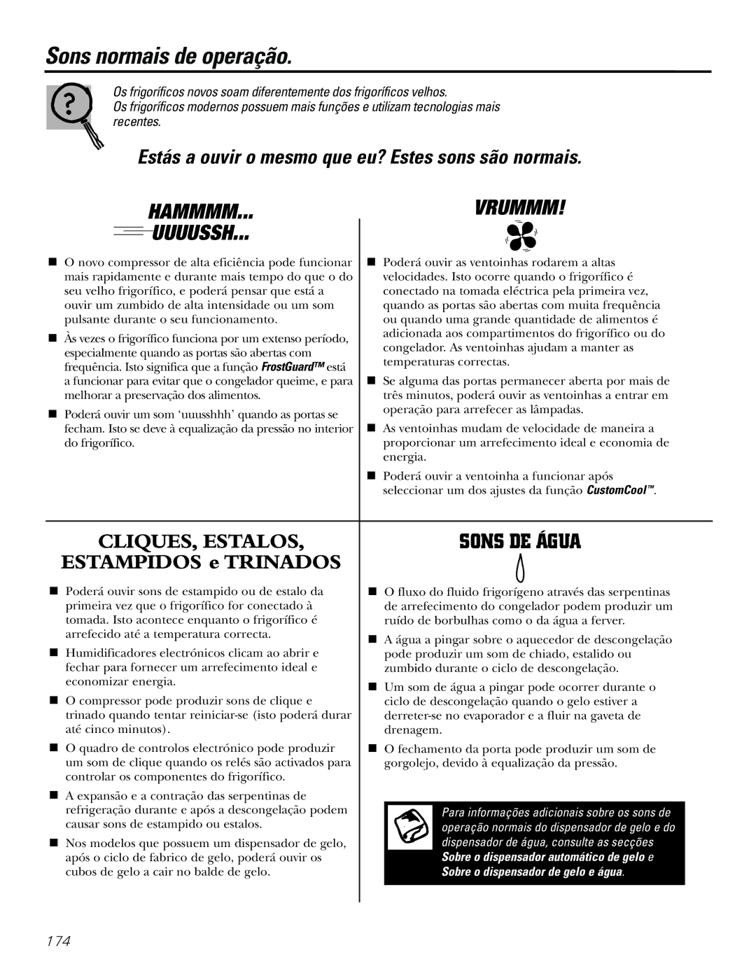 GE 21, 23, 25, 27, 29 installation instructions Sons normais de operação 