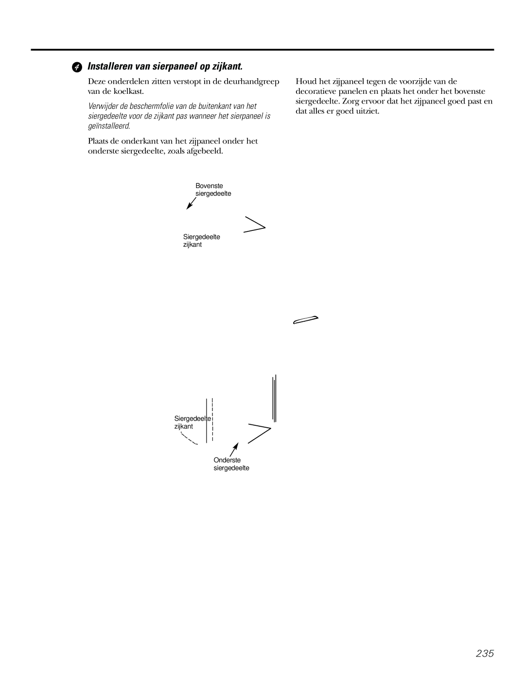 GE 21, 23, 25, 27, 29 installation instructions Installeren van sierpaneel op zijkant 