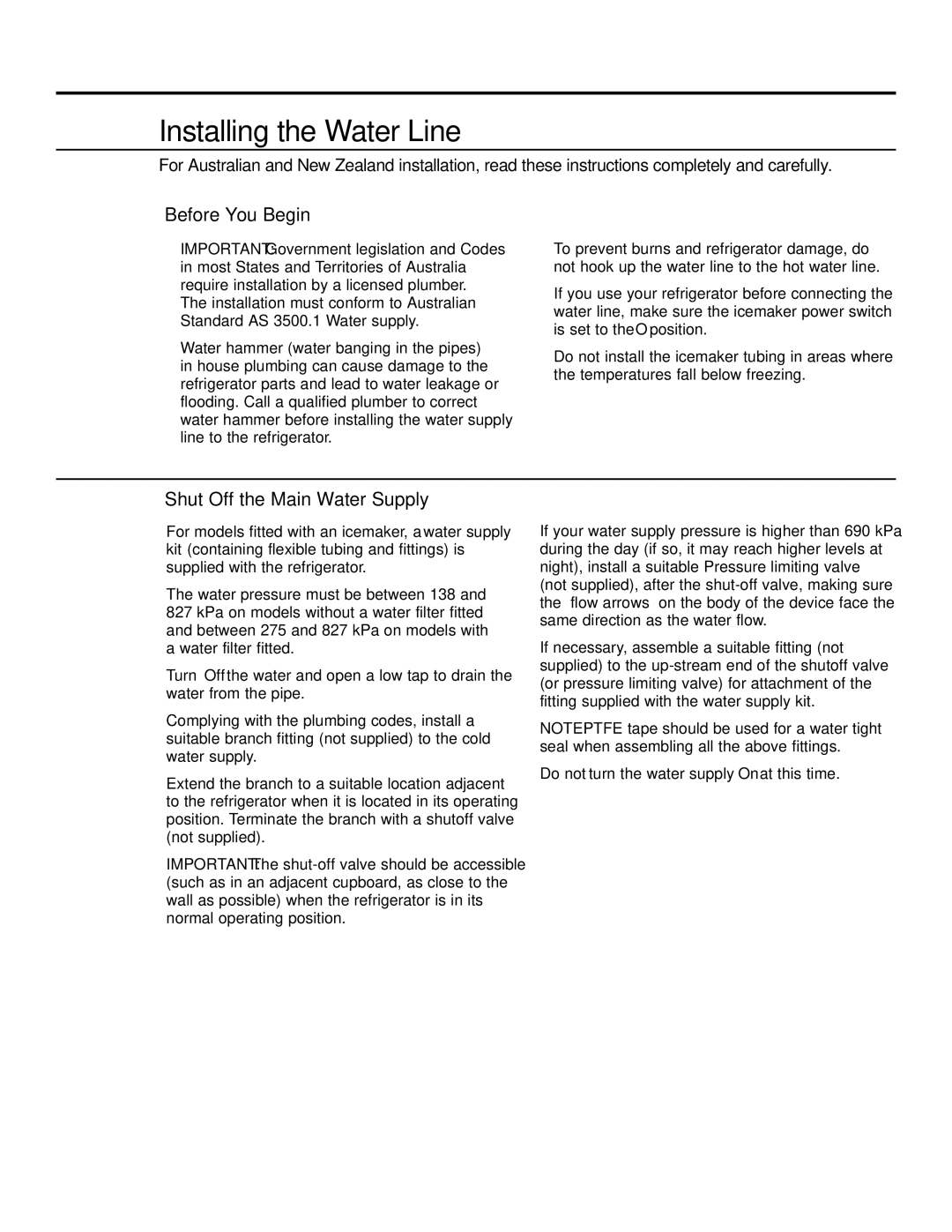 GE 21, 23, 25, 27, 29 installation instructions Before You Begin, Shut Off the Main Water Supply 