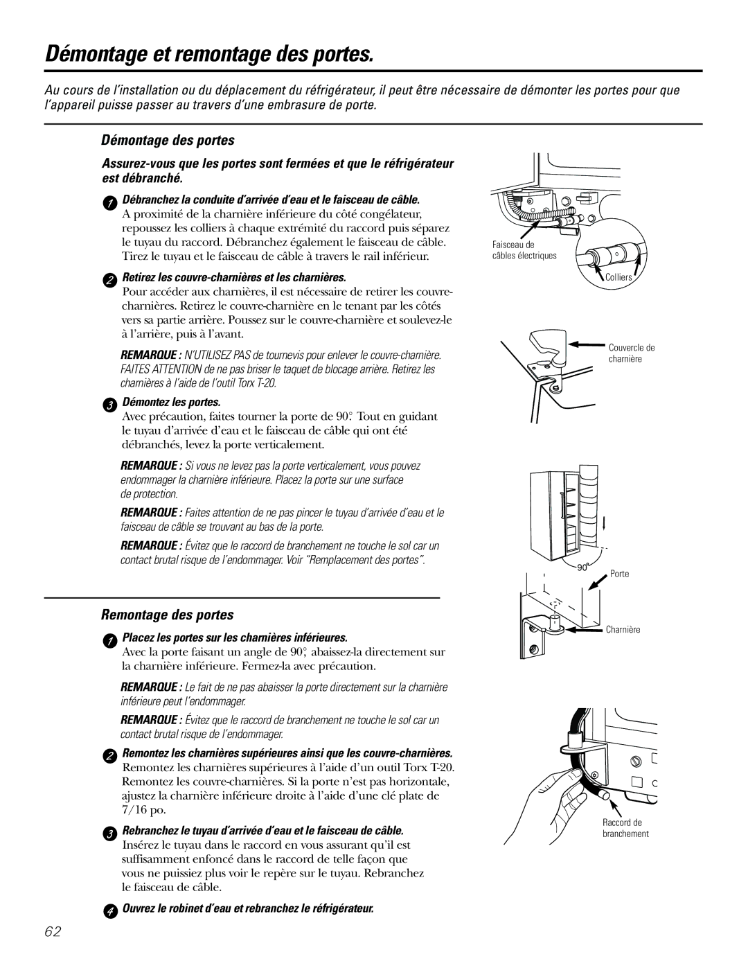 GE 21, 23, 25, 27, 29 Démontage et remontage des portes, Démontage des portes, Remontage des portes 