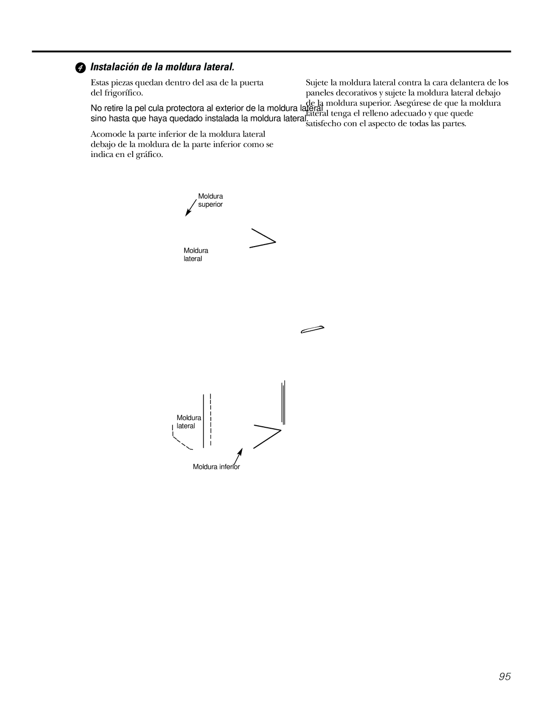 GE 21, 23, 25, 27, 29 installation instructions Instalación de la moldura lateral 