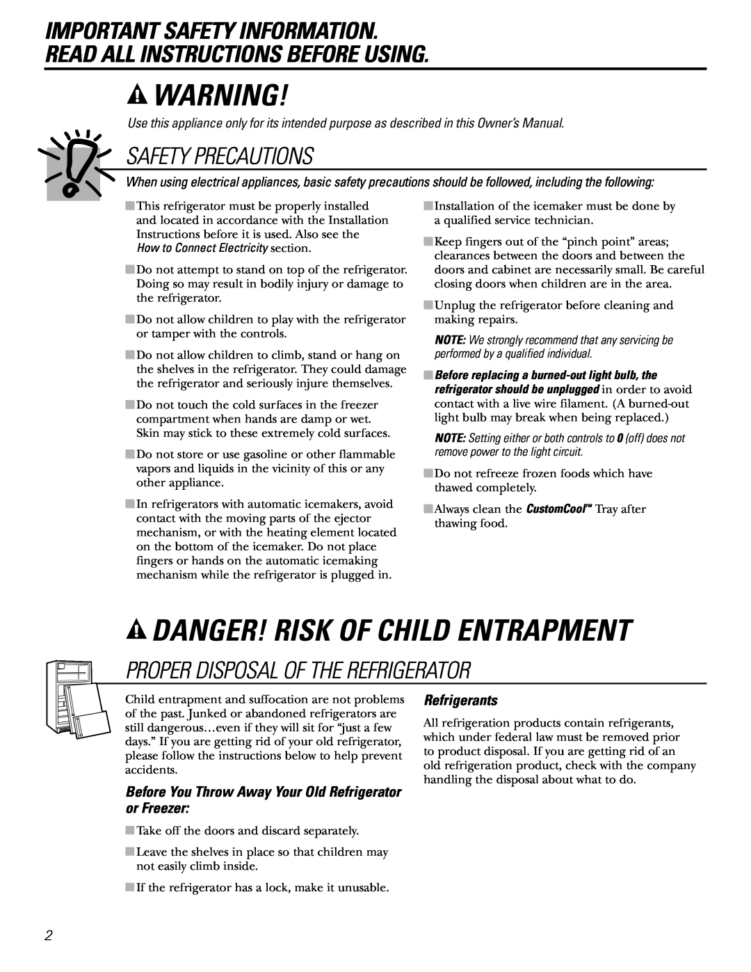 GE 21, 23, 25, 27, 29 Danger! Risk Of Child Entrapment, Important Safety Information Read All Instructions Before Using 
