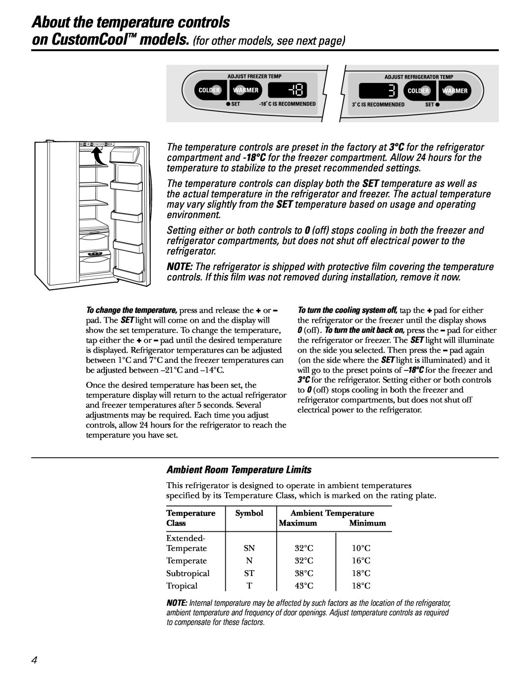 GE 21, 23, 25, 27, 29 About the temperature controls, on CustomCool models. for other models, see next page 