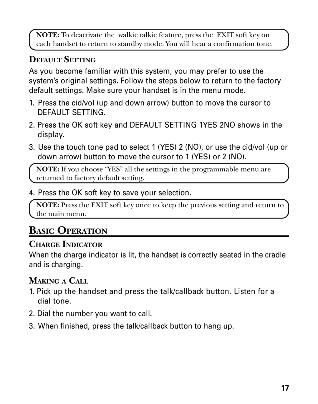 GE 21006 manual Default Setting, Basic Operation 