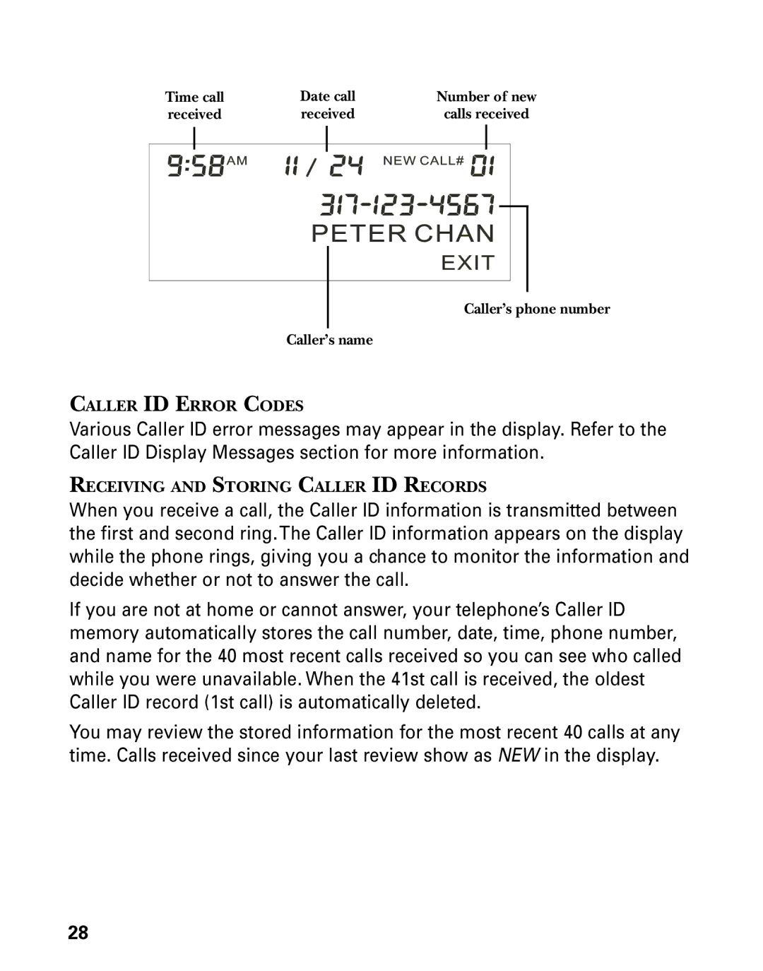 GE 21006 manual Caller ID Error Codes 