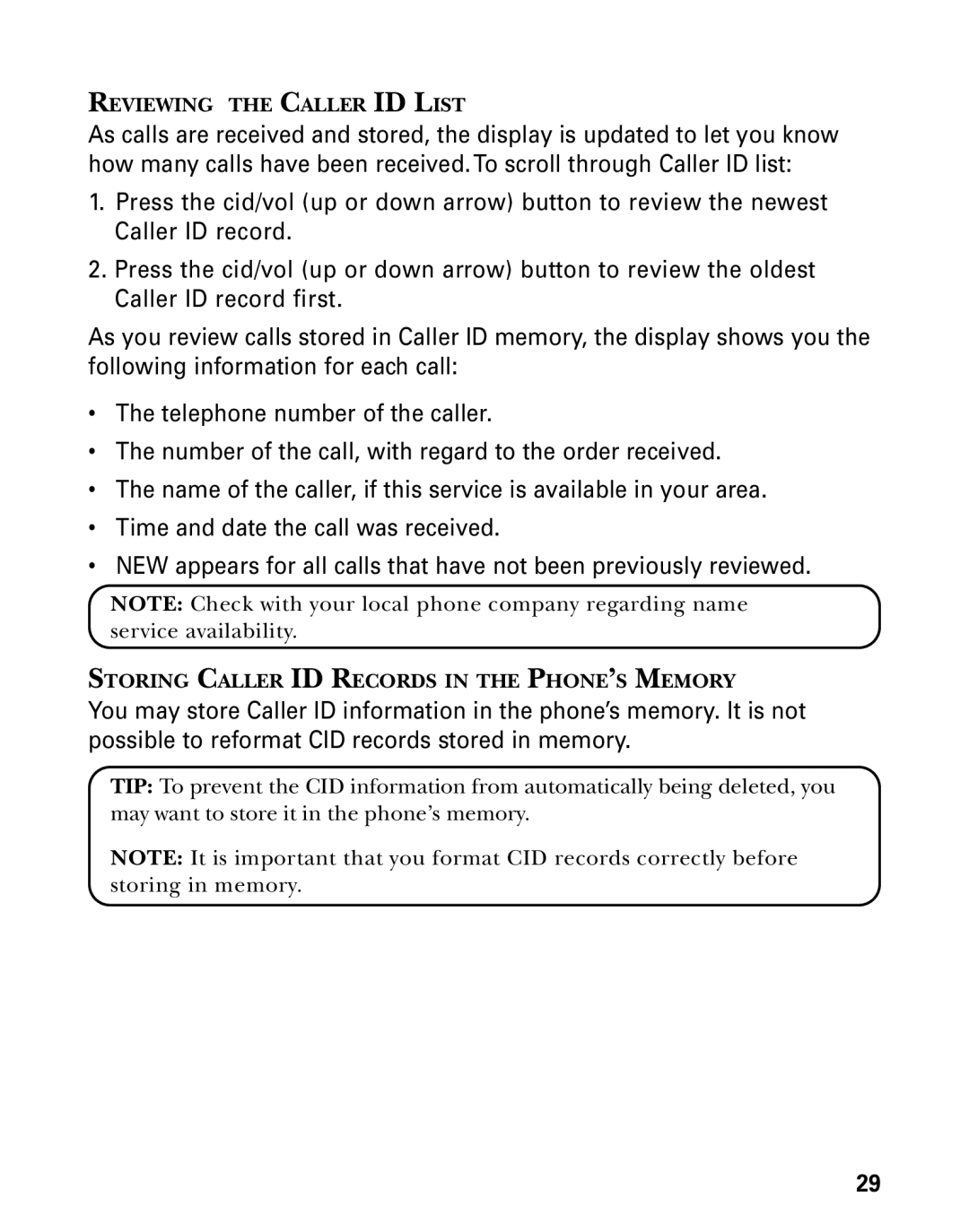 GE 21006 manual Reviewing the Caller ID List 