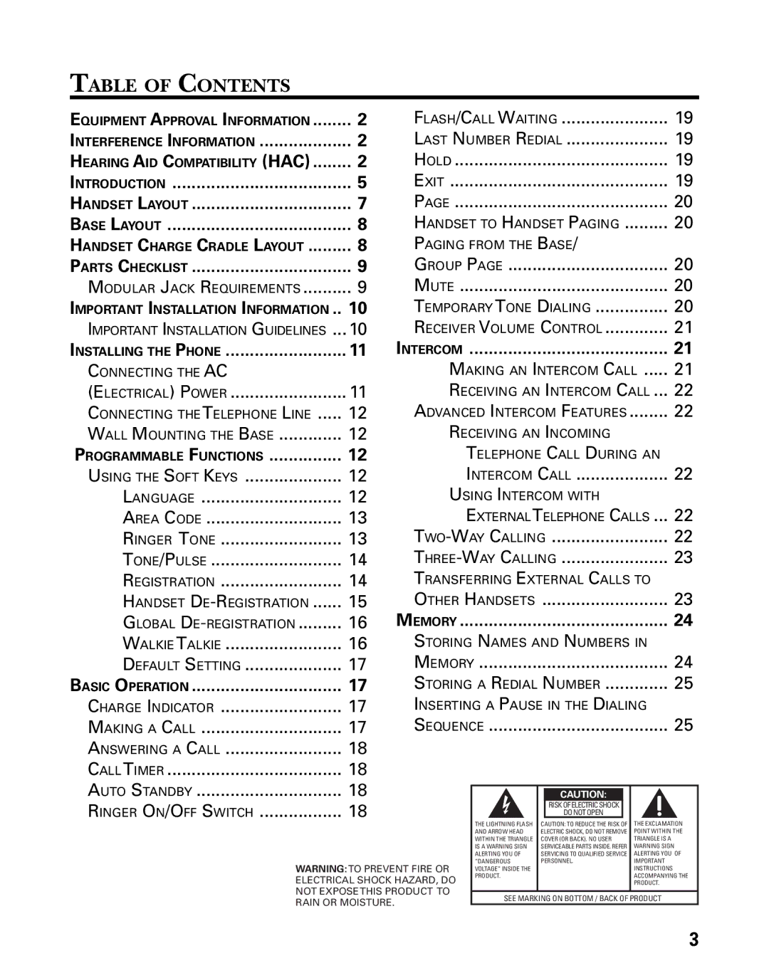 GE 21006 manual Table of Contents 