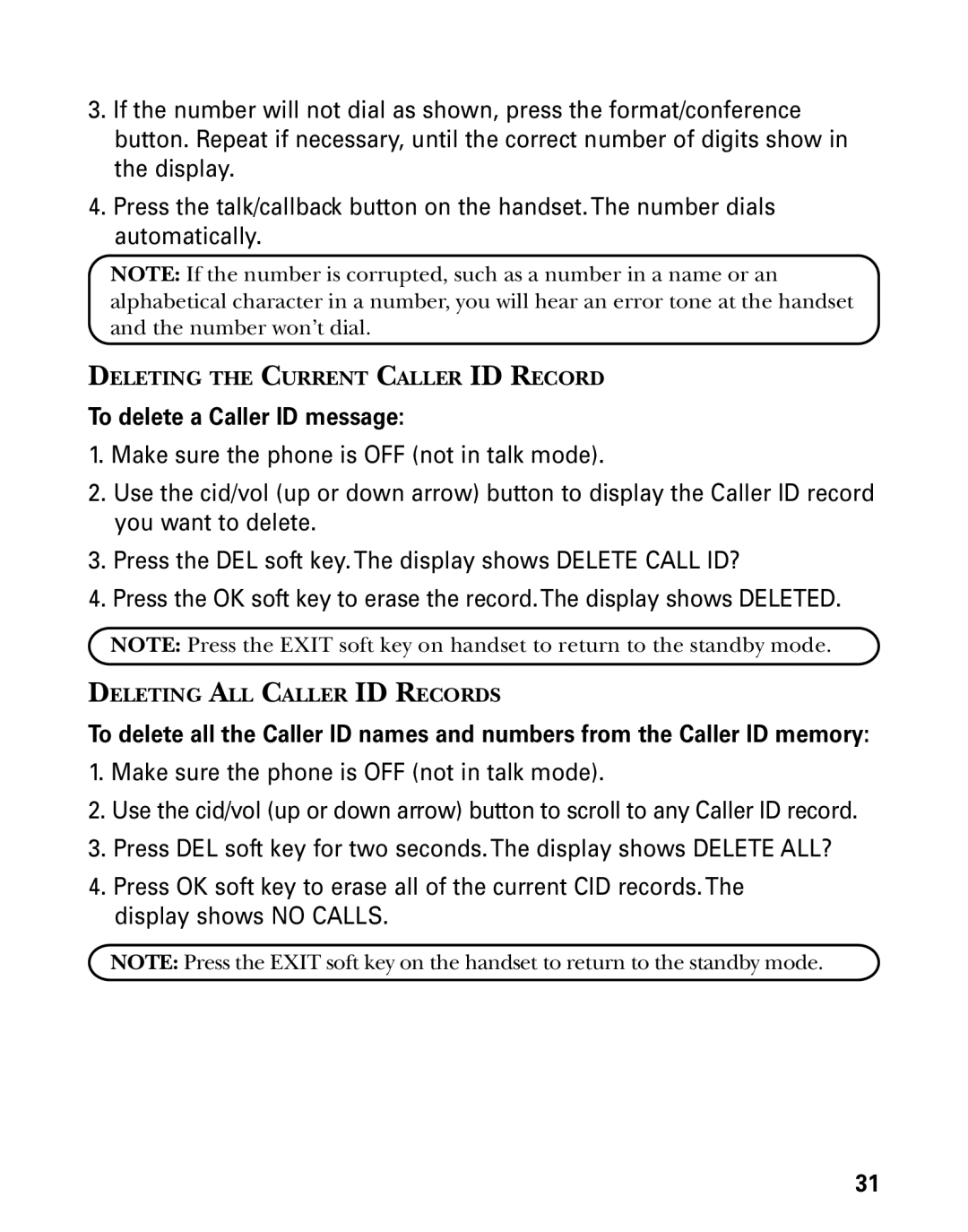 GE 21006 manual To delete a Caller ID message 