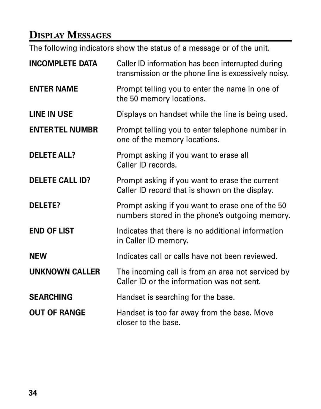 GE 21006 manual Display Messages, Incomplete Data 