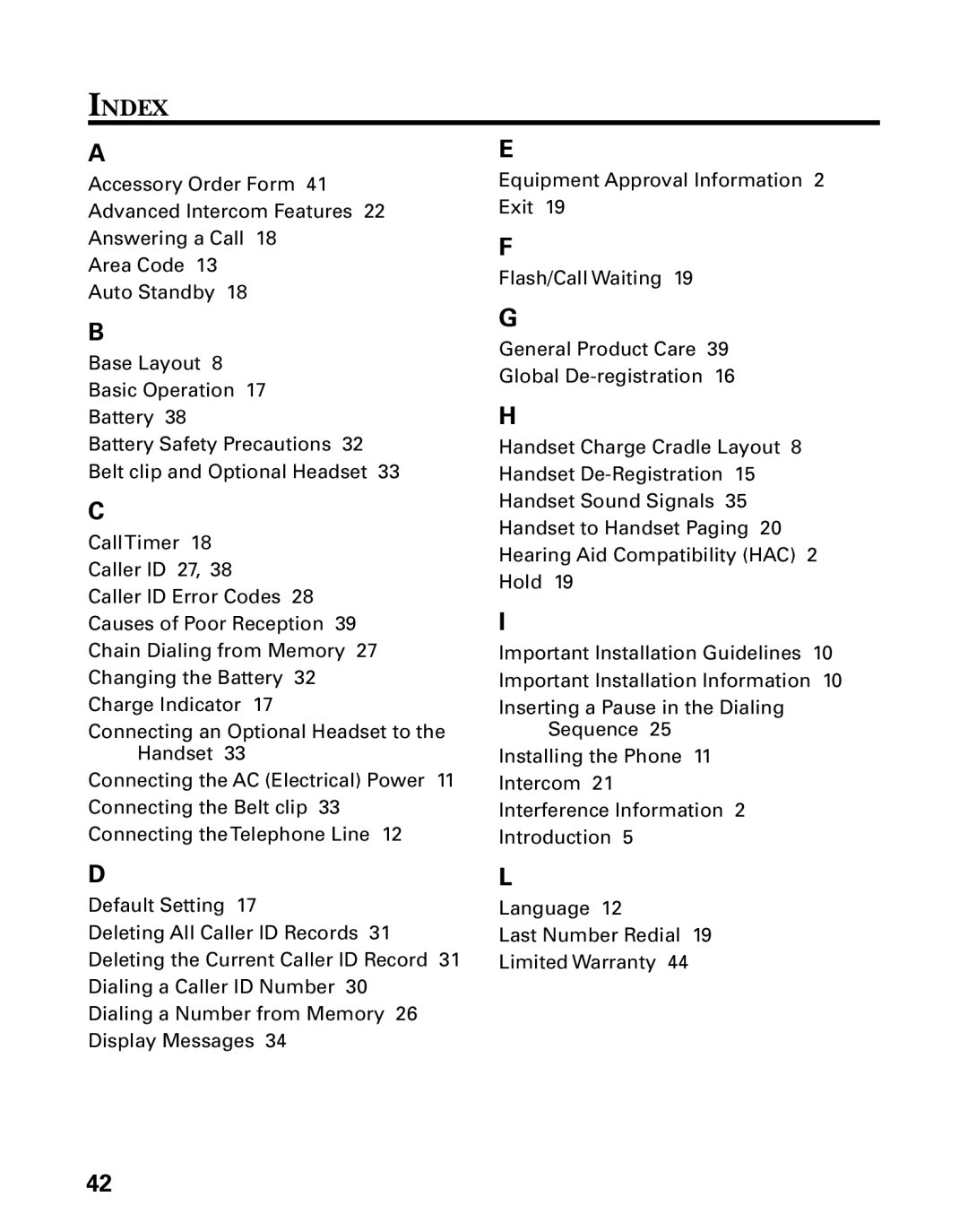 GE 21006 manual Index 