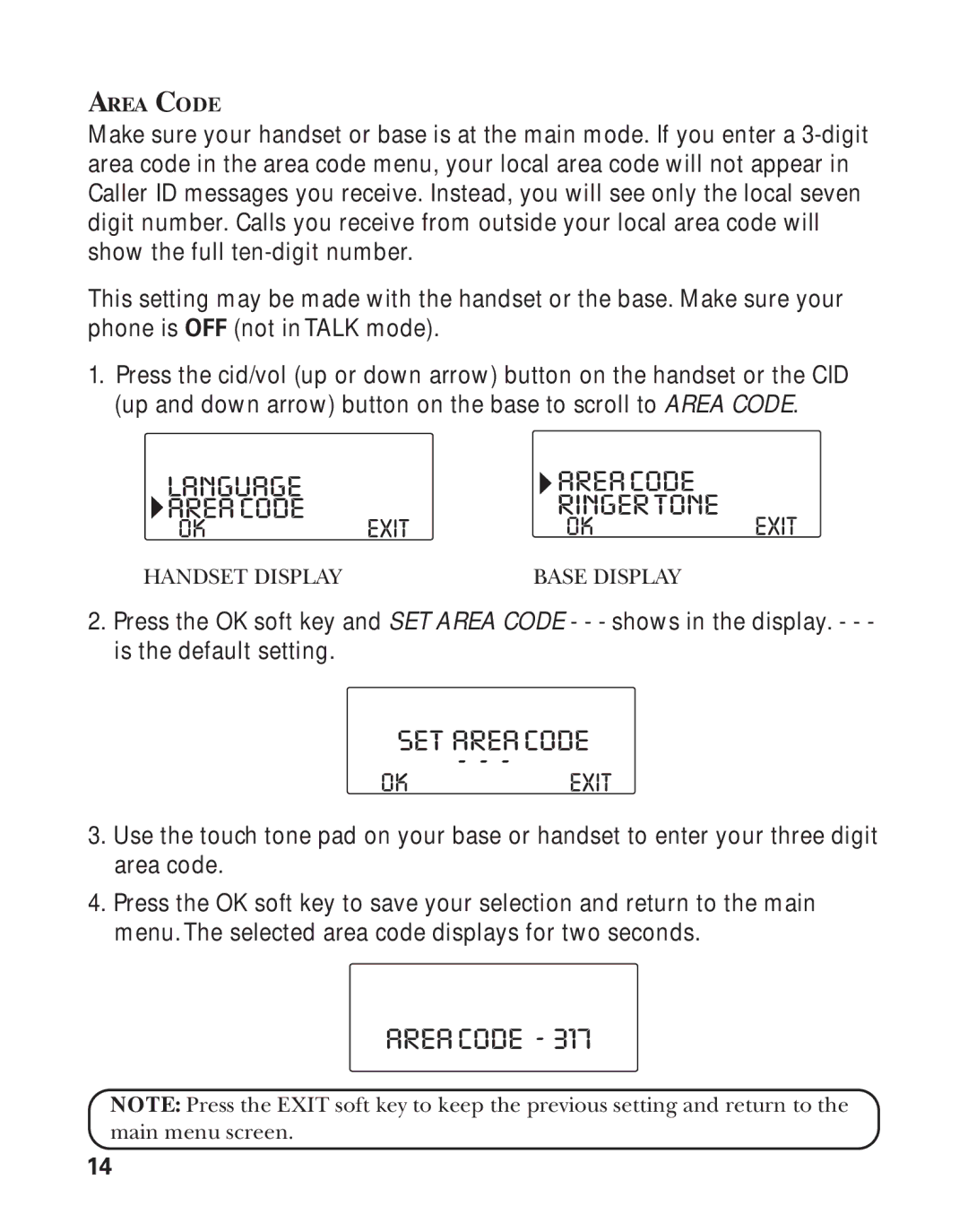 GE 21011 manual Ringertone, SET Areacode 