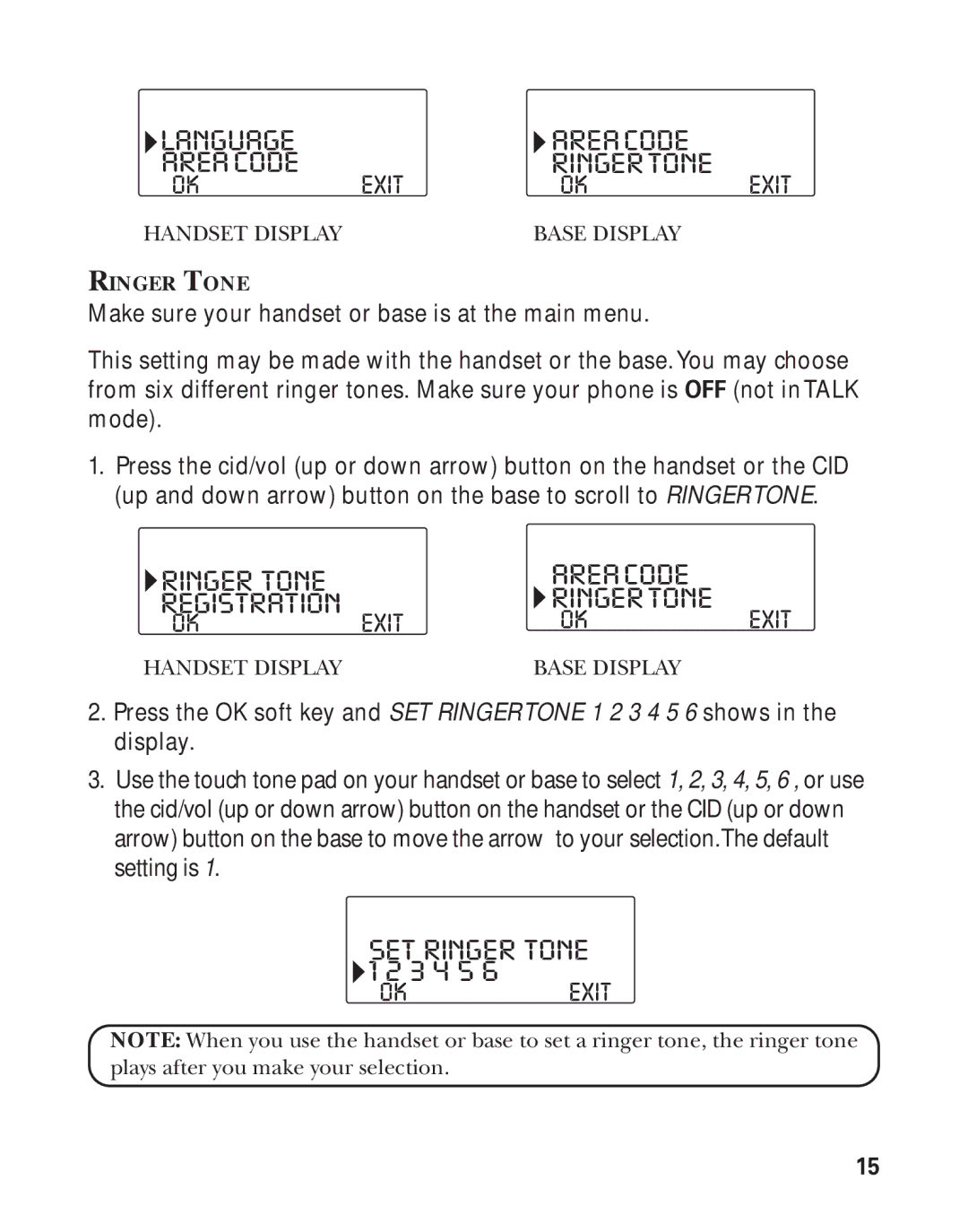 GE 21011 manual Languageareacode Areacoderingertone, Ringer Tone 