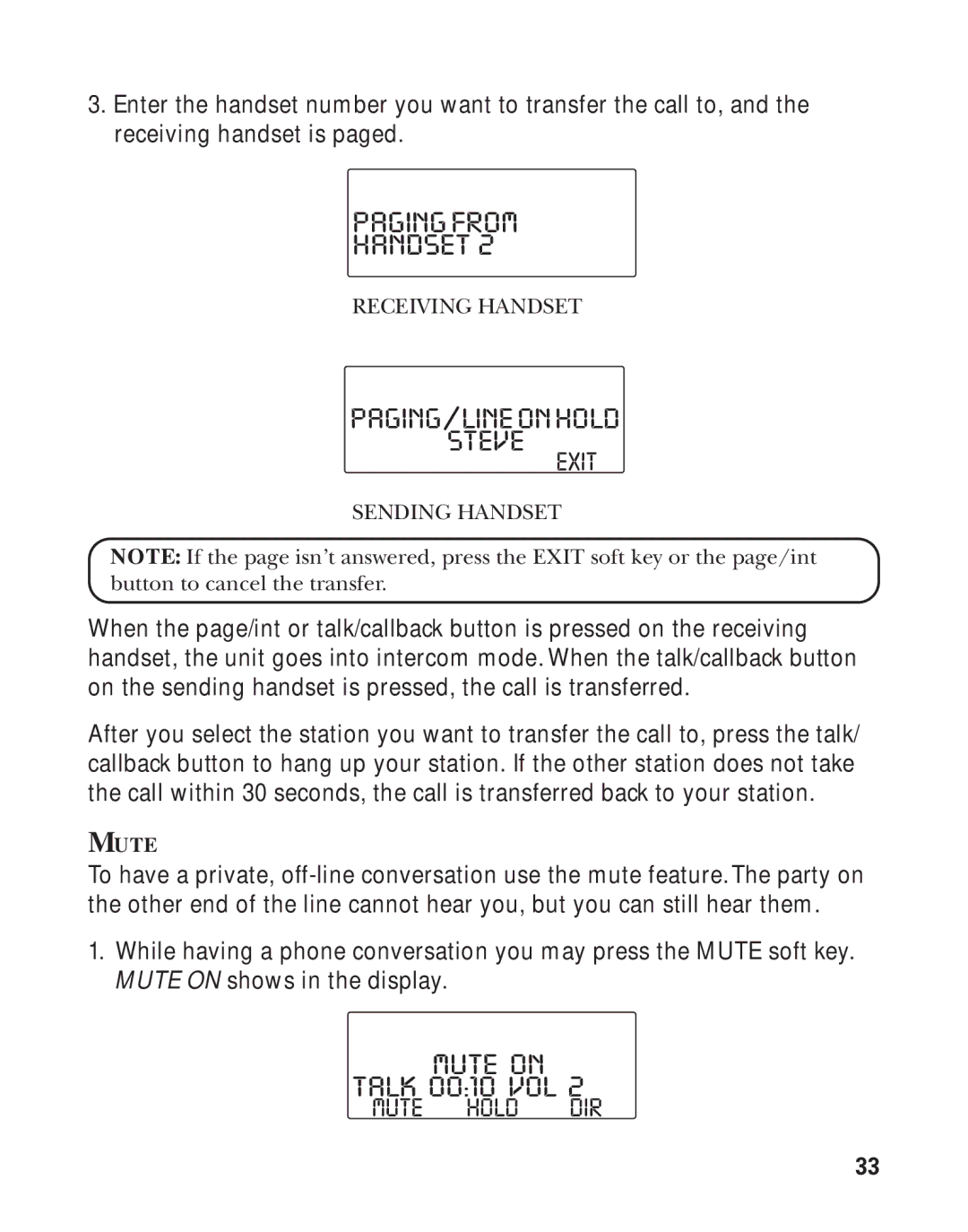 GE 21011 manual Pagingfrom Handset, PAGING/LINEONHOLD Steve, Mute on 