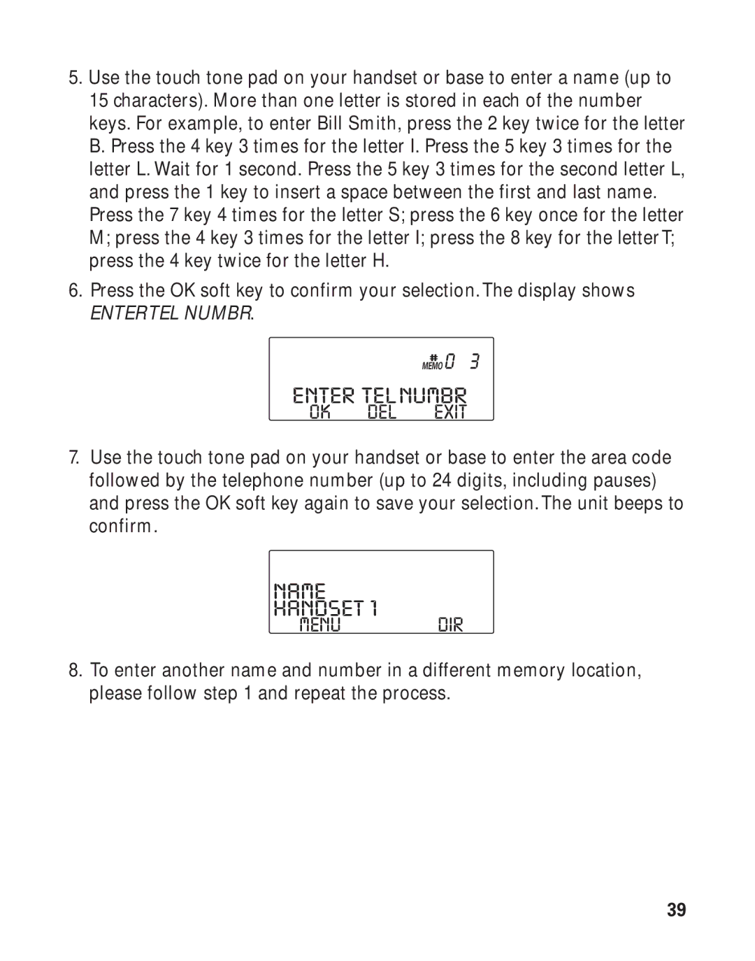 GE 21011 manual Enter Telnumbr, Menu DIR 