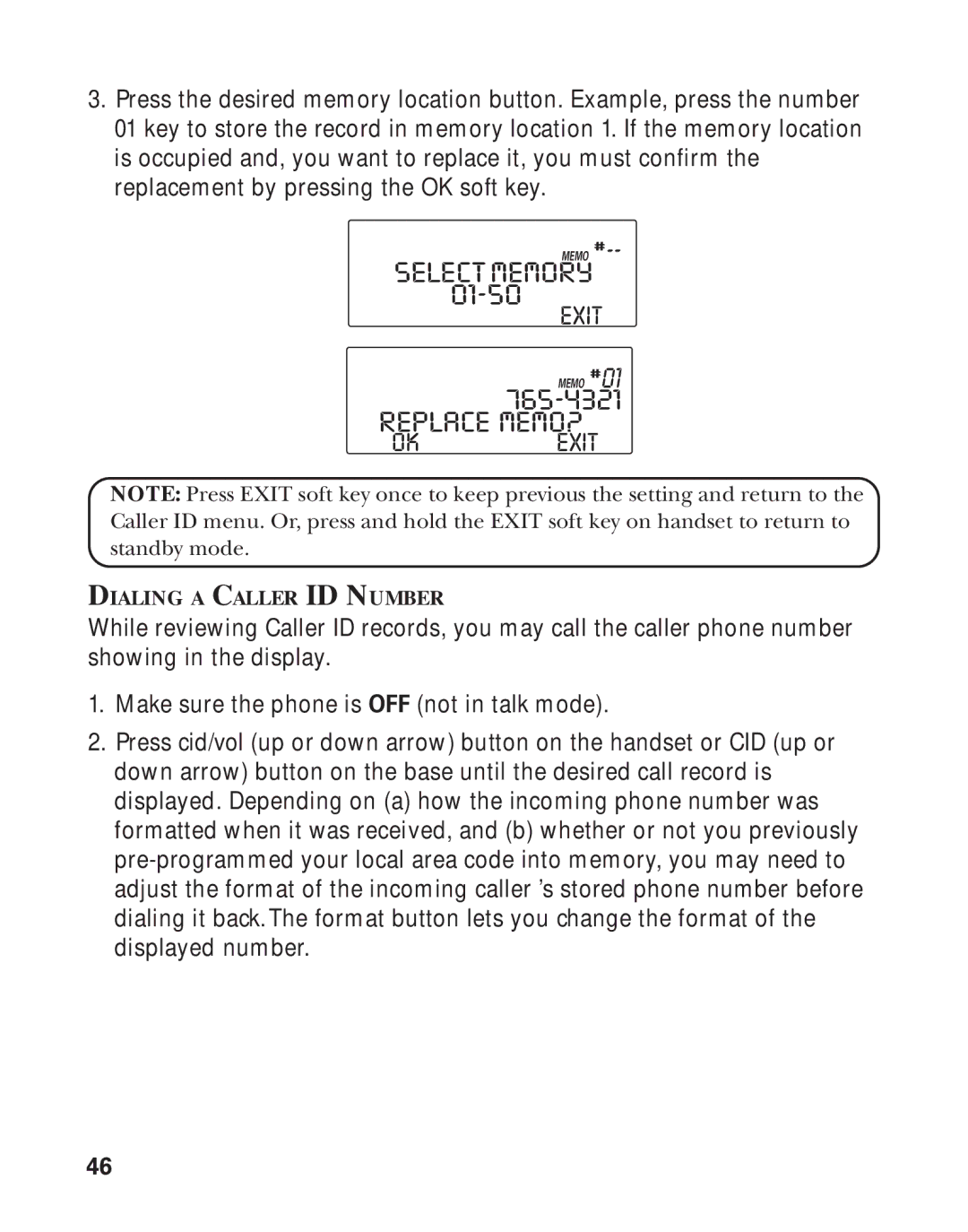 GE 21011 manual Replace MEMO?, Exit 