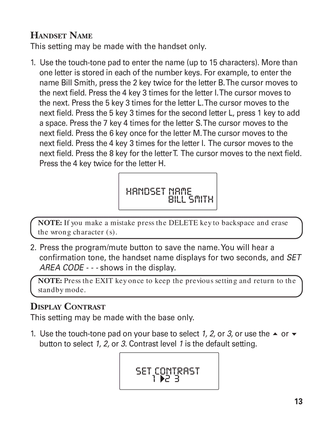 GE 21015 manual Handset Name Bill Smith, This setting may be made with the handset only 