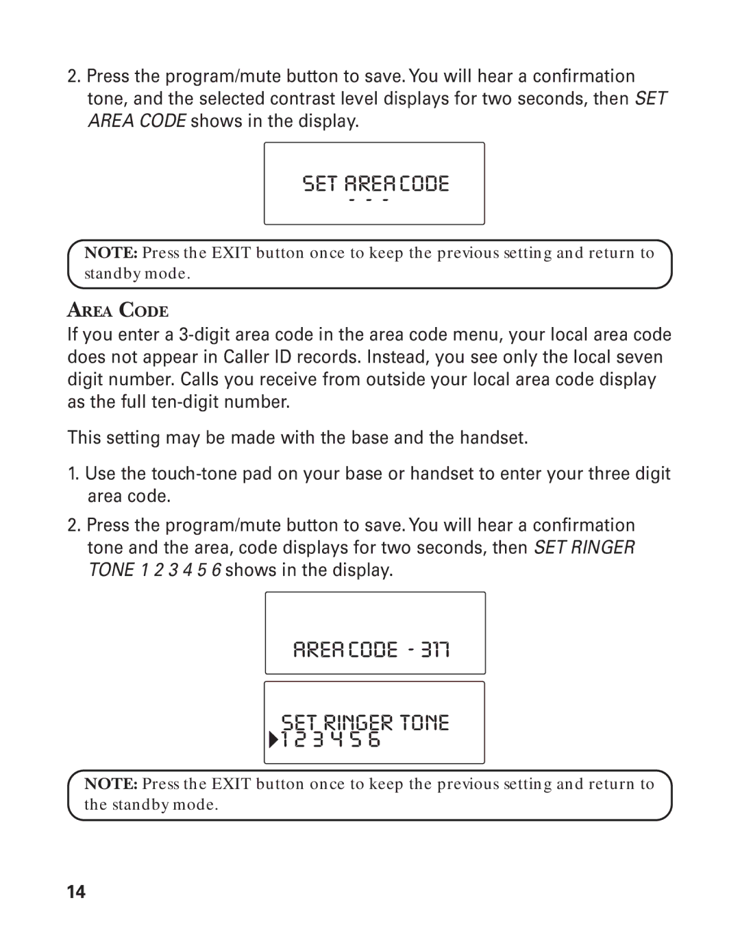 GE 21015 manual SET Areacode, Areacode SET Ringer Tone 