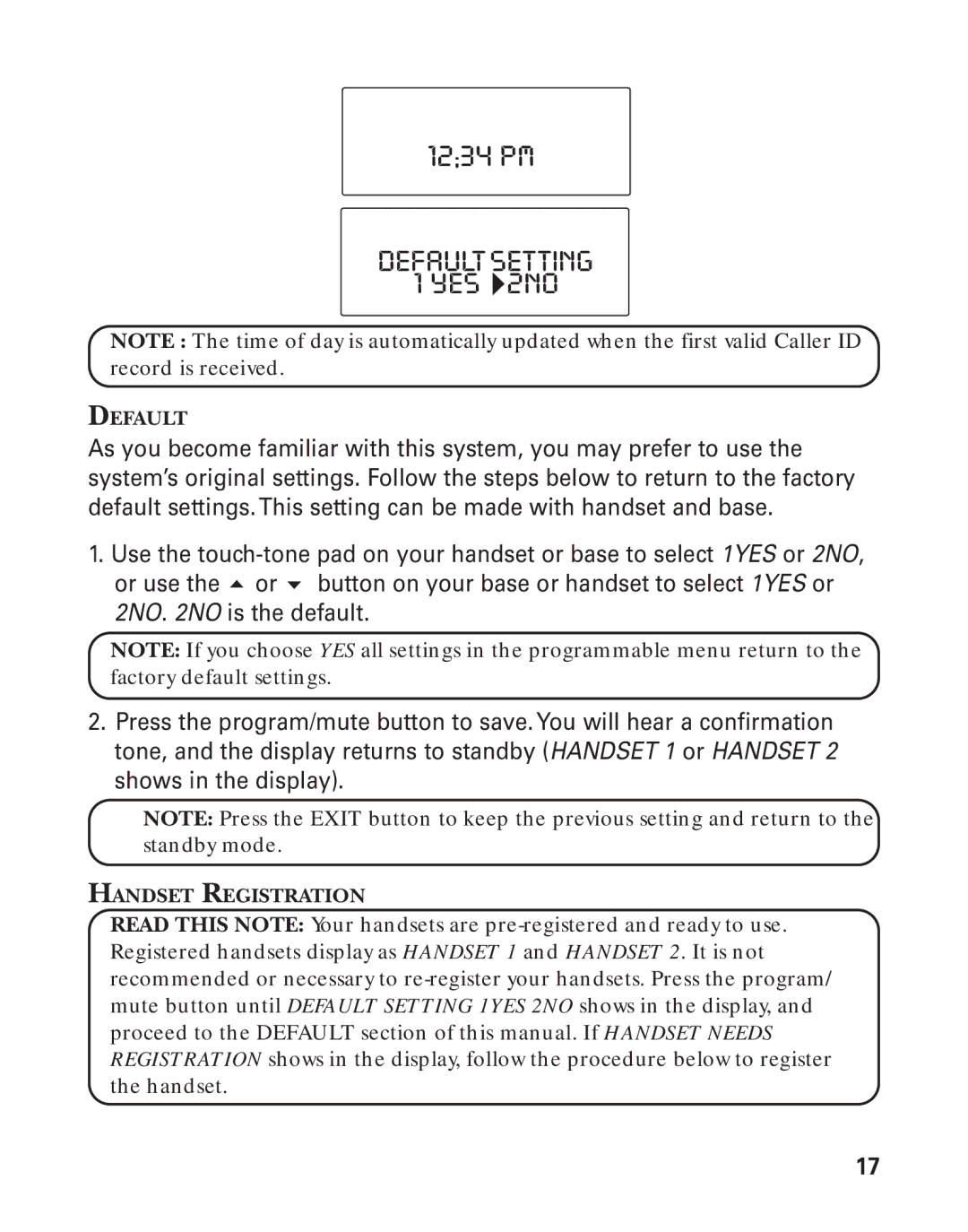 GE 21015 manual Defaultsetting, YES 2NO 