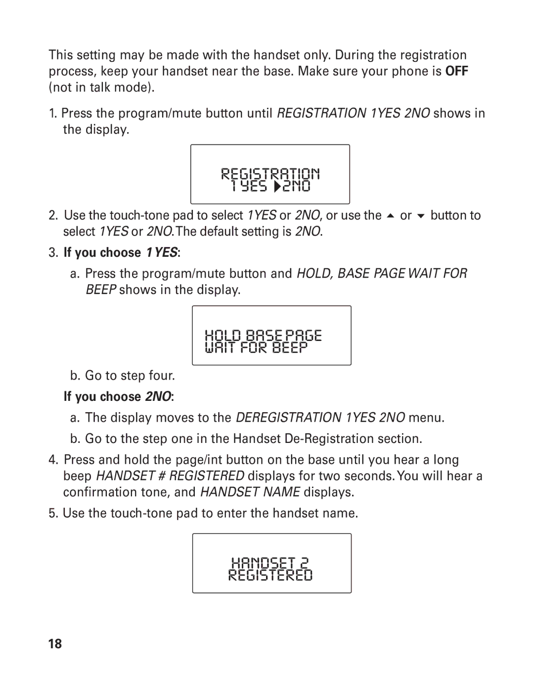 GE 21015 manual Hold Basepage Wait for Beep, Handset Registered 