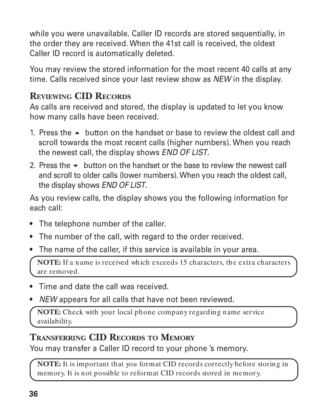 GE 21015 manual You may transfer a Caller ID record to your phone ’s memory 