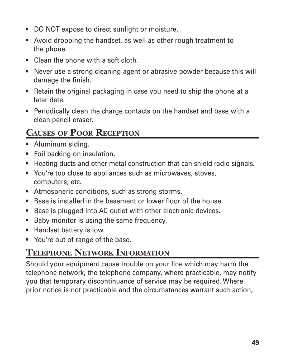 GE 21015 manual Causes of Poor Reception, Telephone Network Information 