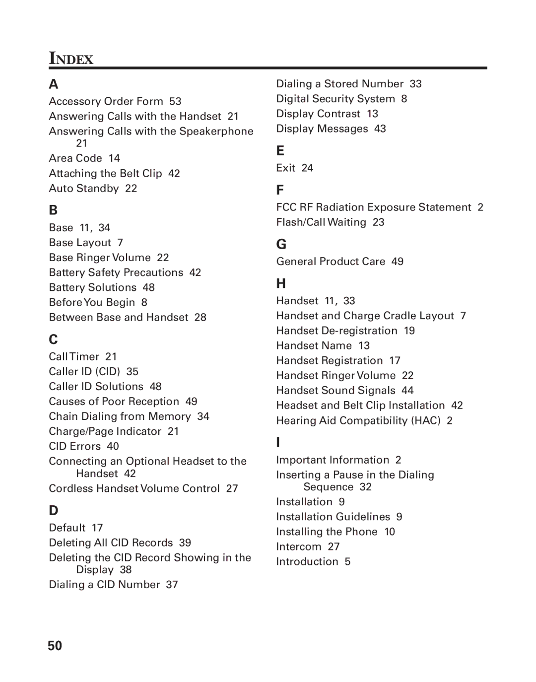 GE 21015 manual Index 