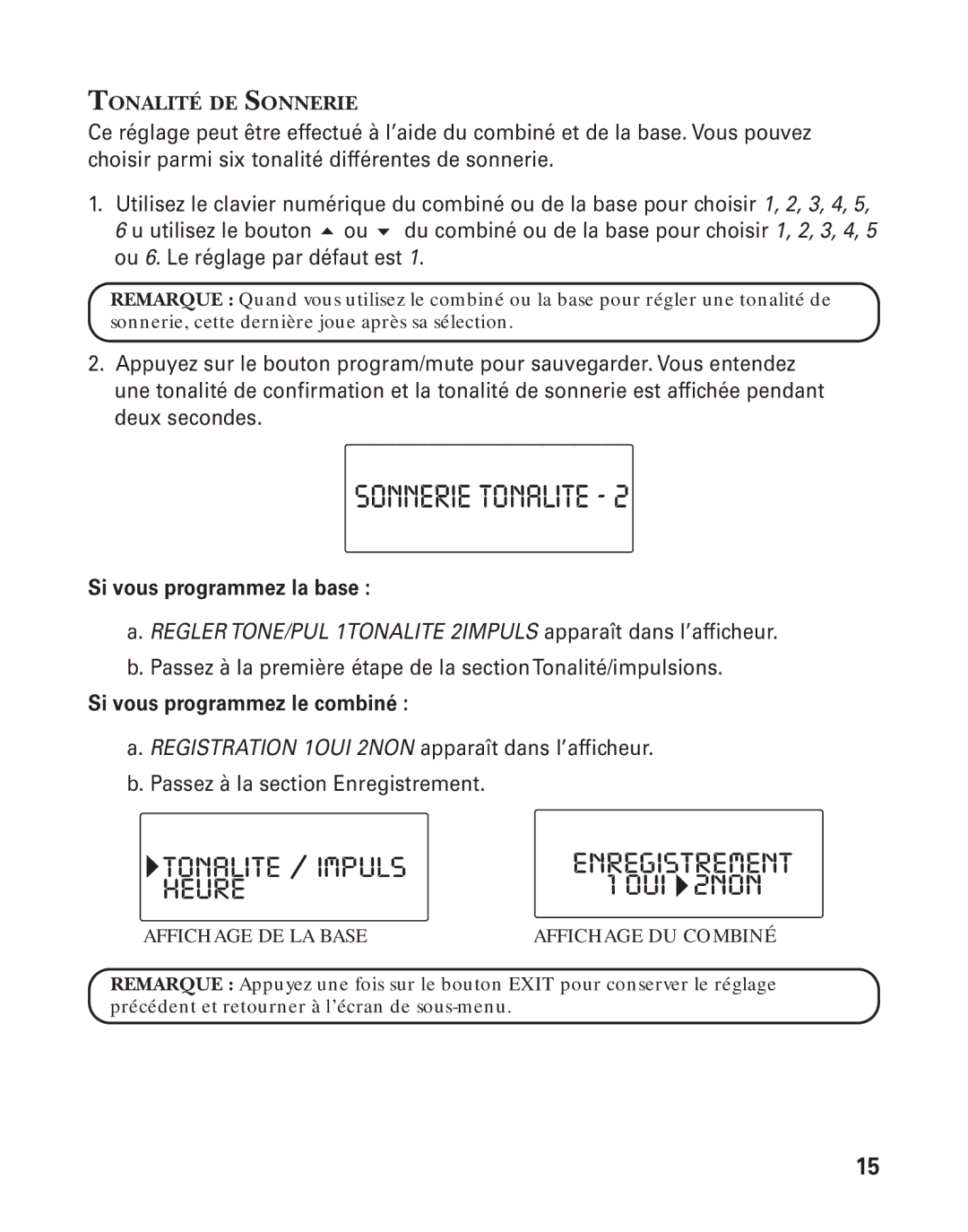 GE 21015 manual Tonalite / Impuls, Heure 