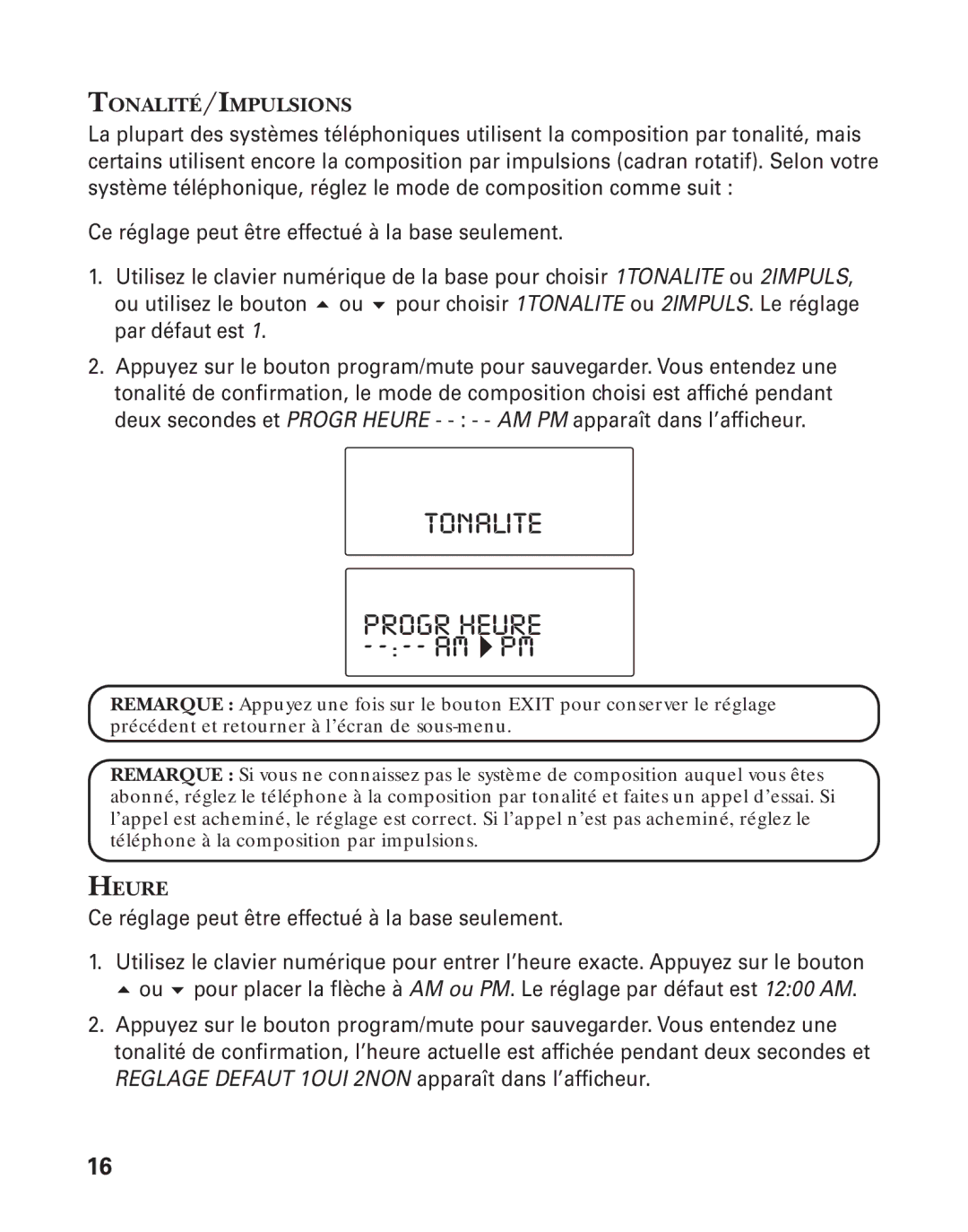 GE 21015 manual Tonalite, Progr Heure ---- AM PM 