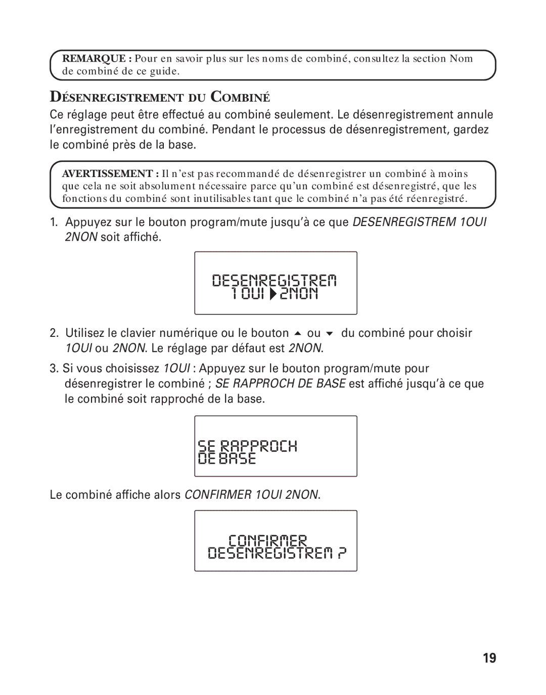 GE 21015 manual Desenregistrem OUI 2NON, SE Rapproch Debase, Confirmer Desenregistrem ? 