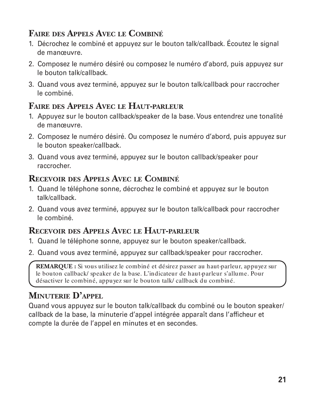 GE 21015 manual Faire DES Appels Avec LE HAUT-PARLEUR 