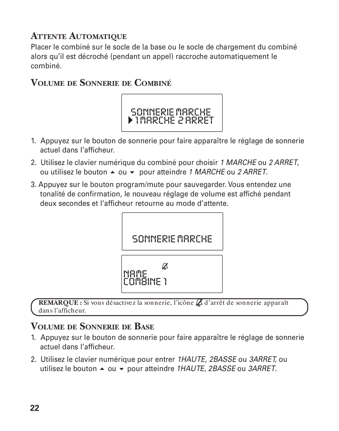 GE 21015 manual Sonneriemarche 1MARCHE 2ARRET, Sonneriemarche Name Combine 