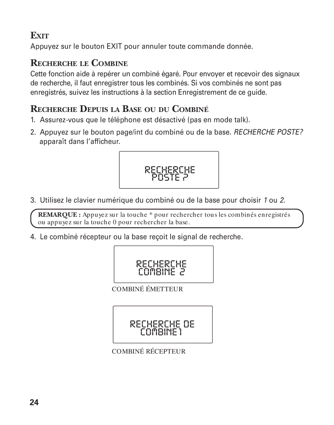 GE 21015 manual Recherche Poste ?, Recherche Combine, Recherche DE COMBINE1 