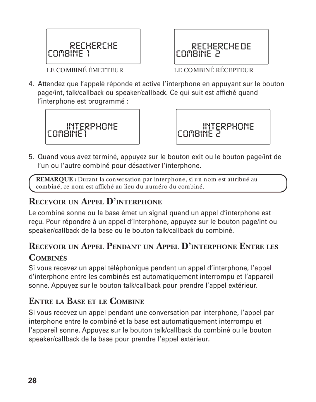 GE 21015 manual Recherche, Interphone, COMBINE1 Combine 