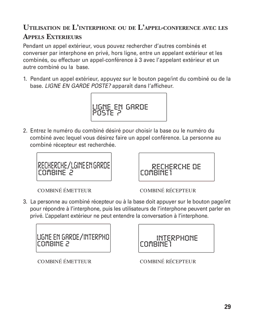 GE 21015 manual Combine COMBINE1, Combiné Émetteur Combiné Récepteur 
