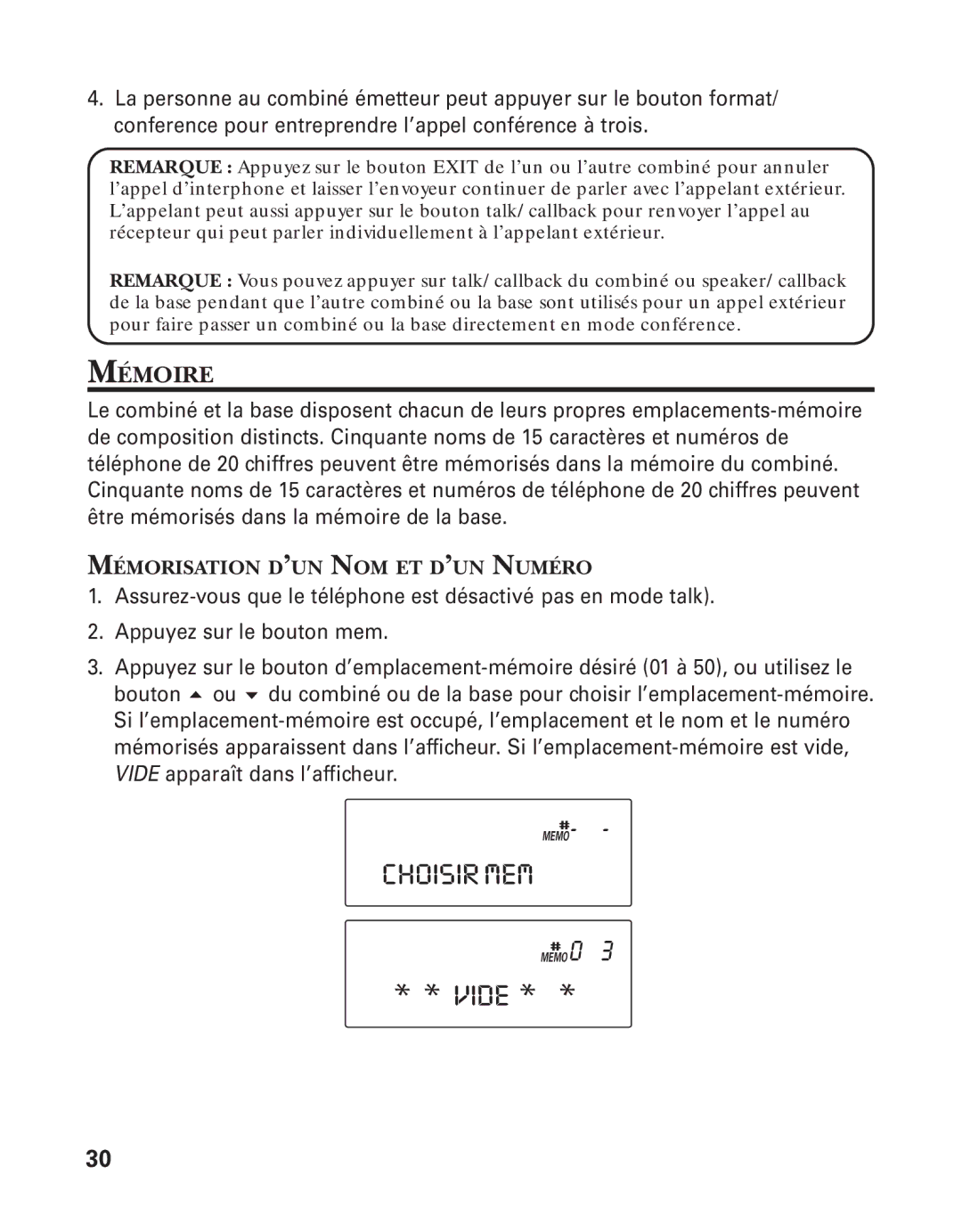 GE 21015 manual Choisirmem, MƒMOIRE 