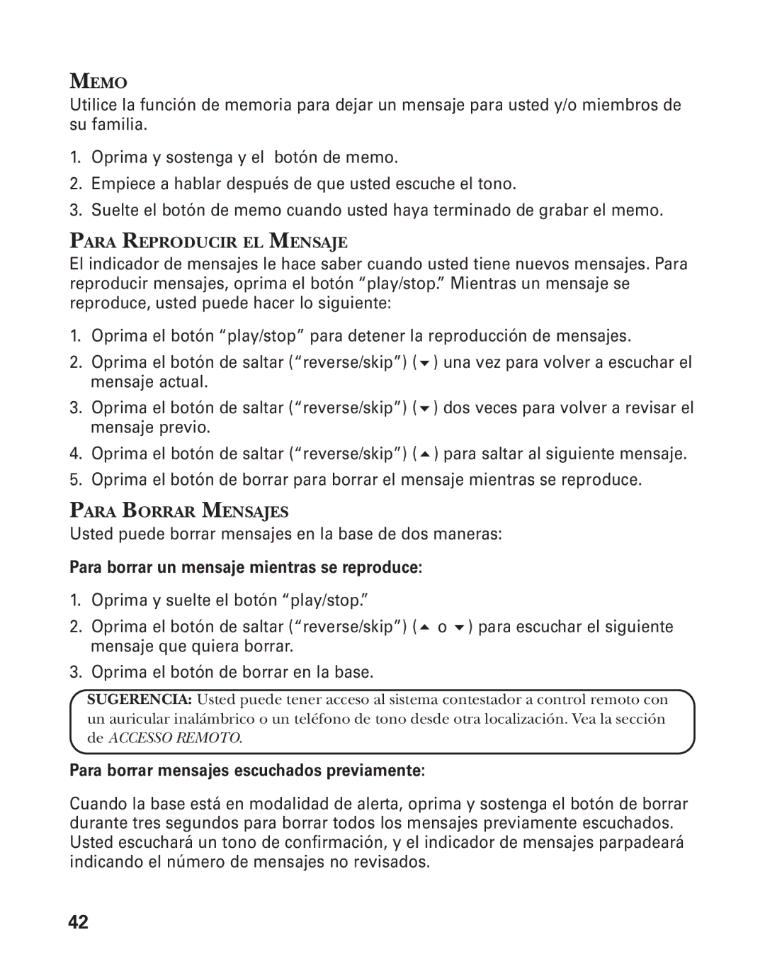 GE 21025/26 manual Para borrar un mensaje mientras se reproduce 