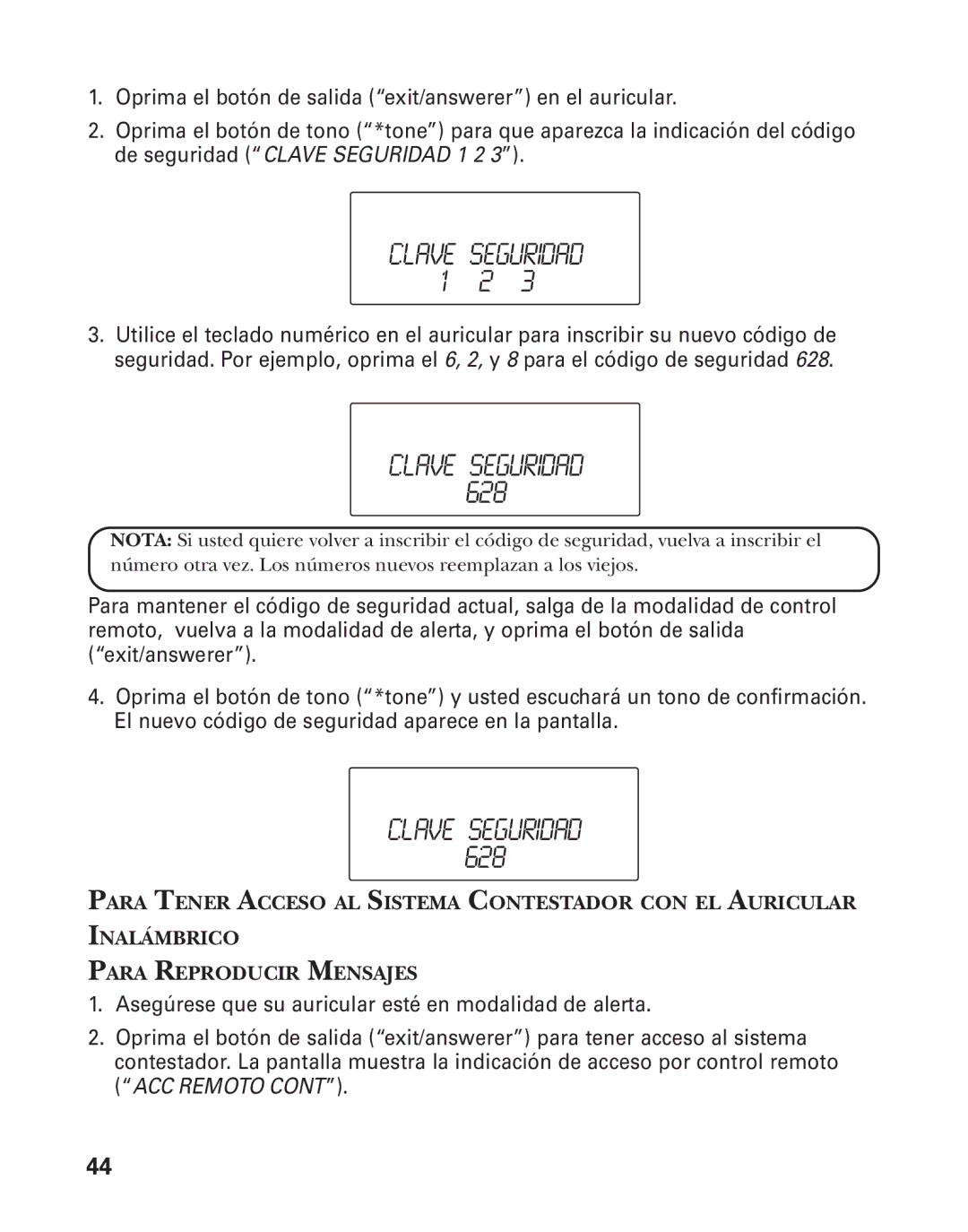 GE 21025/26 manual Clave Seguridad 