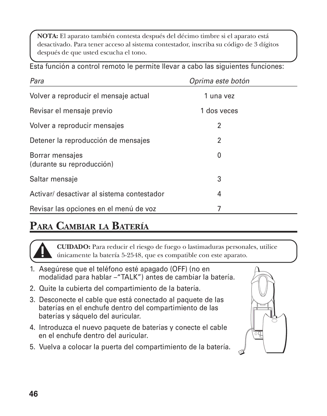 GE 21025/26 manual Para Cambiar LA Batería 