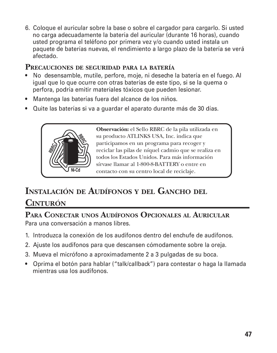 GE 21025/26 manual Instalación DE Audífonos Y DEL Gancho DEL Cinturón 